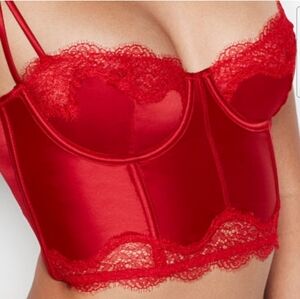 Victoria's Secret Dream Angel Red Satin Lace Long Lined Bustier Corset
